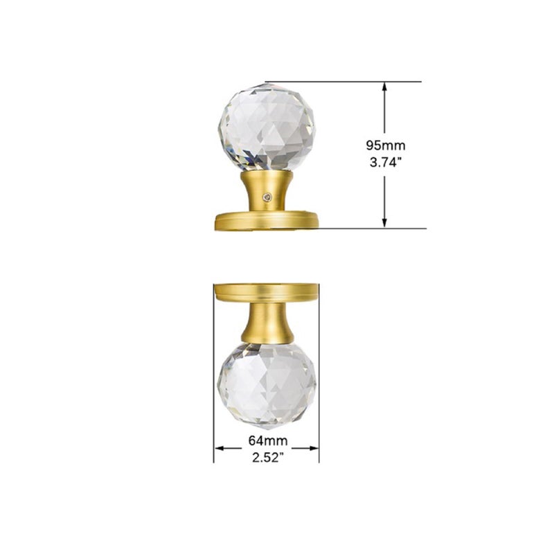 CLCTK 2 Pack Crystal Glass Dummy Door Knobs, Inactive Round Half-Dummy Door Knob Set, Single Side, Satin Brass - Image 4